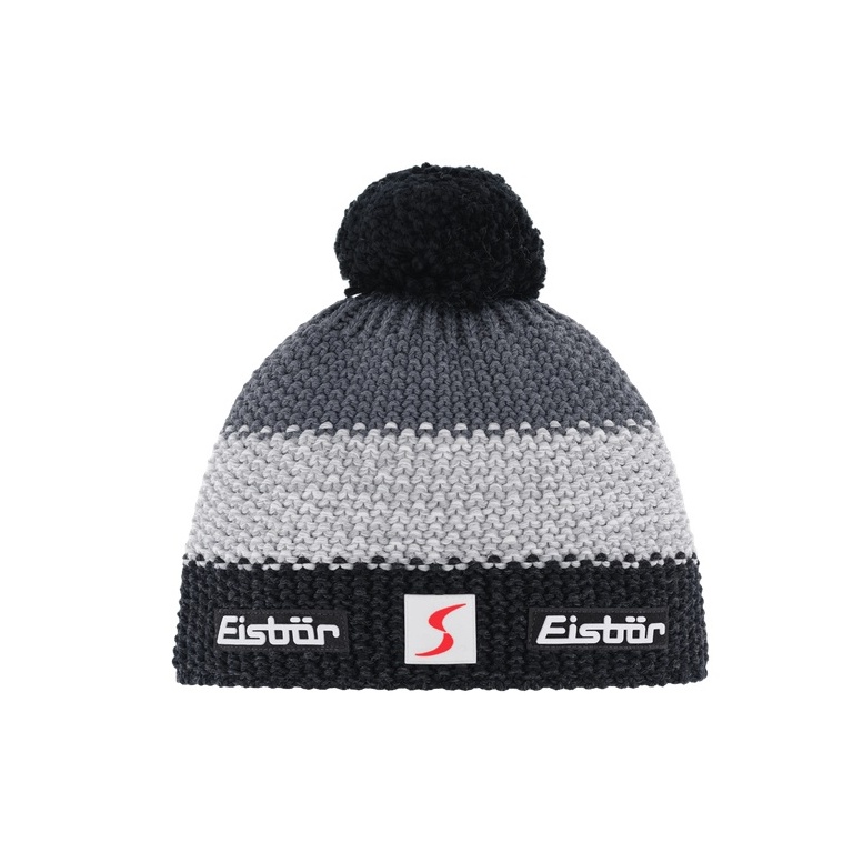 Eisbär Wintermütze Star SP mit Bommel (Pompon) grau/schwarz Kinder